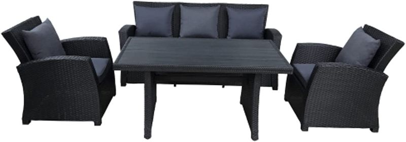 Photo 1 of *INCOMPLETE BOX 3 OF 3- HLWL Outdoor Patio Furniture Set? 4-Piece Conversation Set Black Wicker Furniture Sofa Set with Dark Grey Cushions
