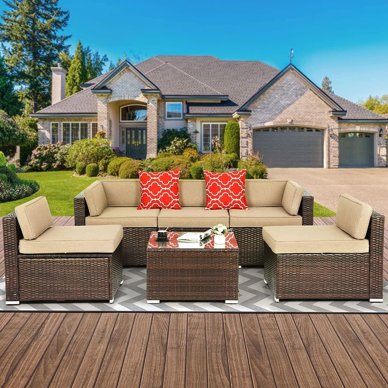 Photo 1 of **INCOMPLETE BOX 3 OF 3**YITAHOME 6 Pieces XL Large Size Patio Furniture Set, Outdoor Sectional Sofa PE Rattan Wicker Conversation Set Outside Couch with Table and Cushions for Porch Lawn Garden Backyard (Black)
