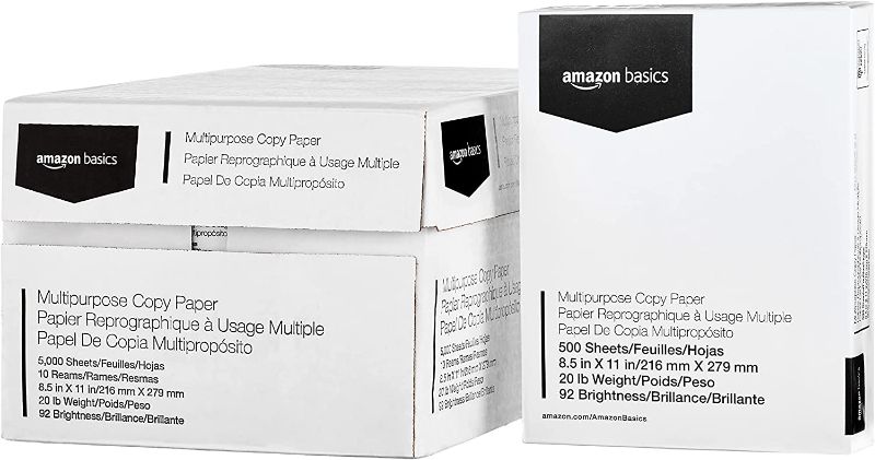 Photo 1 of AmazonBasics 92 Bright Multipurpose Copy Paper - 8.5 X 11 Inches, 10 Reams (5,000 Sheets)
