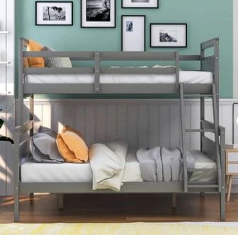 Photo 1 of ***BOX ONE OF TWO ONLY*** TWIN OVER FULL BUNK BED WITH LADDER, SAFETY GUARDRAIL, PERFECT FOR BEDROOM, GRAY
