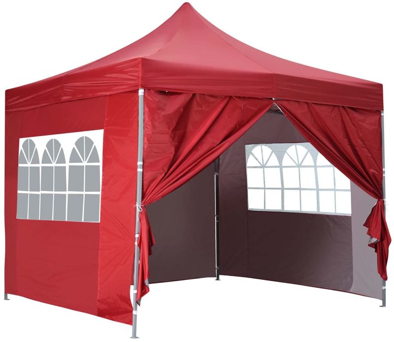 Photo 1 of (DAMAGED)10x10 Ft Outdoor Pop Up Canopy Tent with 4 Removable Side Walls Instant Gazebos Shelters Red
