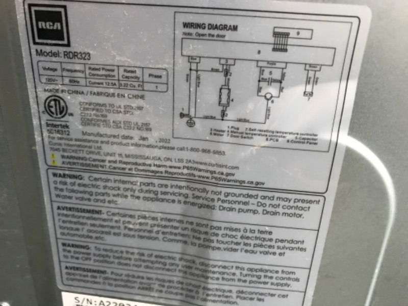 Photo 7 of (DAMAGED, DOES NOT FUNCTION)RCA 3.75-cu Ft.(13lbs.) Ventless Electric Apartment Size Dryer RDR323 White
