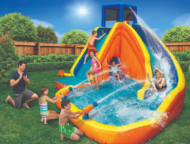 Photo 1 of INCOMPLTETE Banzai Sidewinder Blast Water Park Length: 15 Ft Width: 16 Ft 10 in Height: 10 Ft 5 in Inflatable Outdoor Backyard Water Slide Splash Toy
