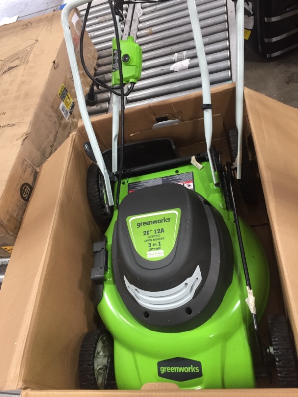 Photo 1 of "GreenWorks 25022 20" 12-Amp Electric Push Button Start Walk Behind Lawn Mower"
