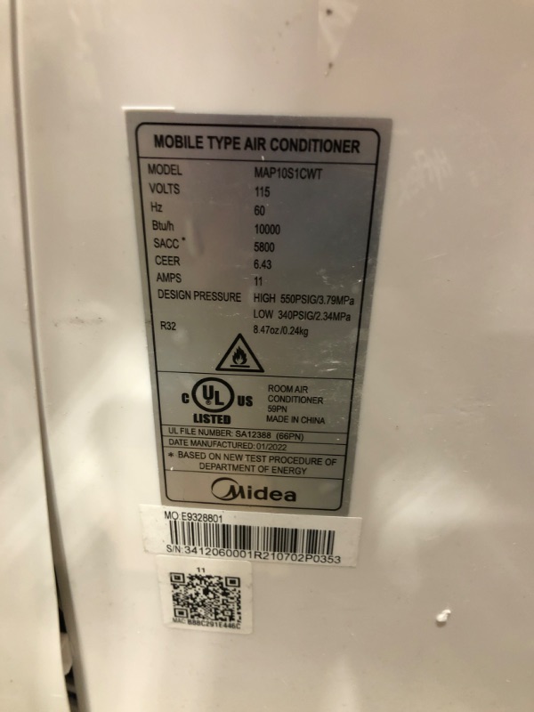 Photo 7 of (CRACKED  FRAME) Midea MAP10S1CWT 3-in-1 Portable Air Conditioner, Dehumidifier, Fan, for Rooms up to 200 Sq Ft Enabled, 10,000 BTU DOE (5,800 BTU SACC) Control with R