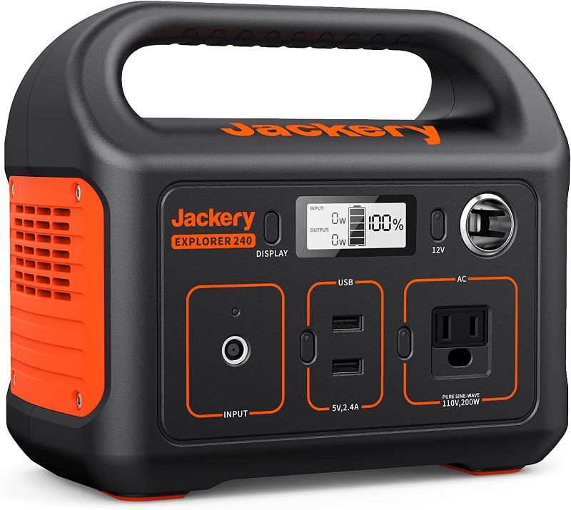 Photo 1 of Jackery Portable Power Station Explorer 240, 240Wh Backup Lithium Battery, 110V/200W Pure Sine Wave AC Outlet, Solar Generator (Solar Panel Not Included) for Outdoors Camping Travel Hunting Emergency
