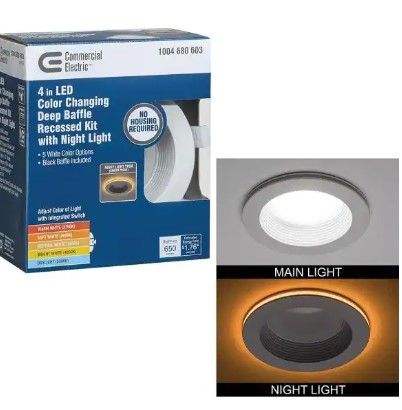 Photo 1 of 4 in. Canless Color Selectable Integrated LED Recessed Light Trim w/ Night Light Reduces Eye Glare 650 Lumens
