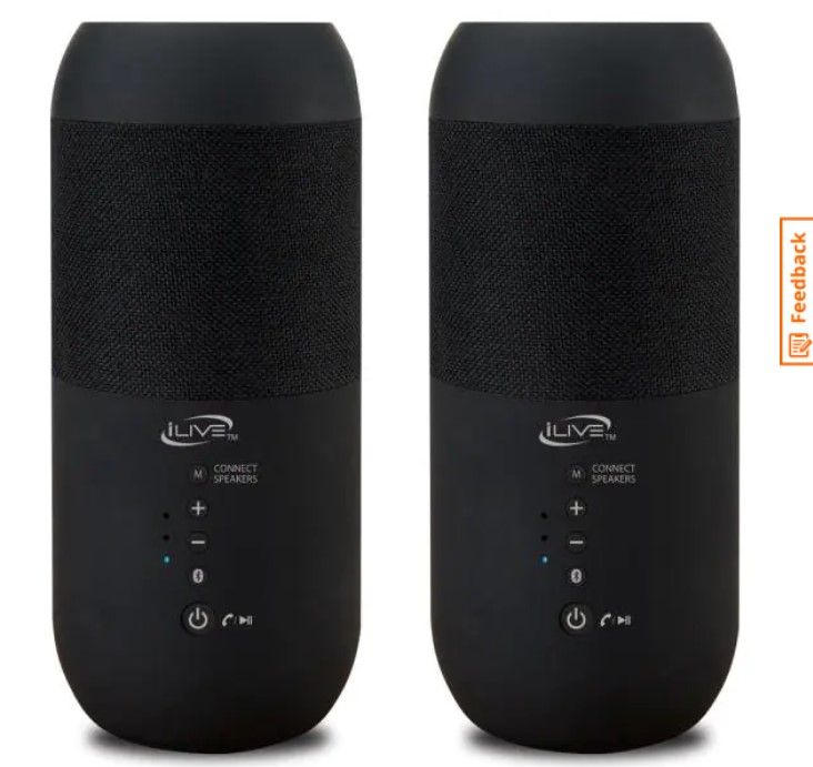 Photo 1 of iLive Indoor Outdoor IPX6 Waterproof Bluetooth Wireless Speakers with Removable Stakes in Black (Set of 2)