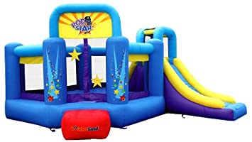 Photo 1 of Bounceland Pop Star Inflatable Bounce House Bouncer, Large Bouncing Area with Long Slide, Climbing Wall, Basketball Hoop, UL 1HP Blower Included, 15 ft x 13 ft x 8.3 ft H, Pop Star Kids Party Theme

*Minor damage*
