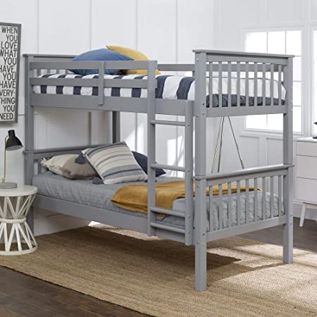 Photo 1 of ***BOX ONE OF TWO*** Walker Edison Resende Mission Style Solid Wood Twin over Twin Bunk Bed, Twin over Twin, Grey
box 1 of 2 