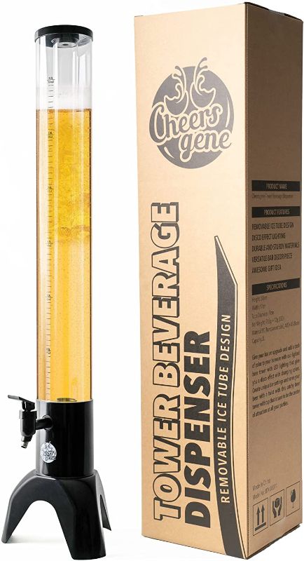 Photo 1 of Cheersgene Beer Tower Dispenser 3L/102oz Margarita Mimosa Drink Beverage Dispenser w Detachable Ice Tube & Lighting for Party/Bars/Home/Outdoor, Durable, Keep Cold, Dual Action, Easy to Clean
