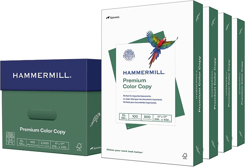 Photo 1 of Hammermill Printer Paper, Premium Color 32 lb Copy Paper, 11 x 17 - 4 Ream (2,000 Sheets) - 100 Bright, Made in the USA, 102660C
