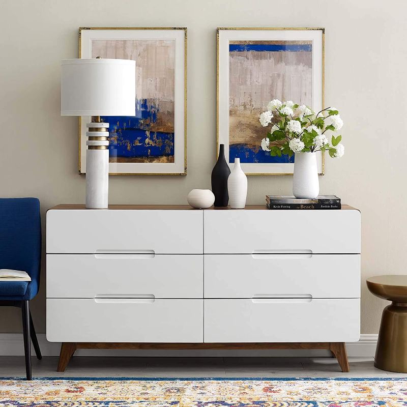 Photo 1 of ***Incomplete***
Modway Origin Contemporary Mid-Century Modern 6-Drawer Bedroom Dresser in Walnut White
