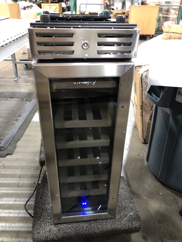 Photo 3 of TESTD POWERS ON* MINOR DENT*
Kalamera Mini Fridge 18 Bottle - 12 inch Wine Cooler Refrigerator, Built-in or Freestanding, with Stainless Steel & Double-Layer Tempered Glass Door, and Temperature Memory Function Wine Fridge
