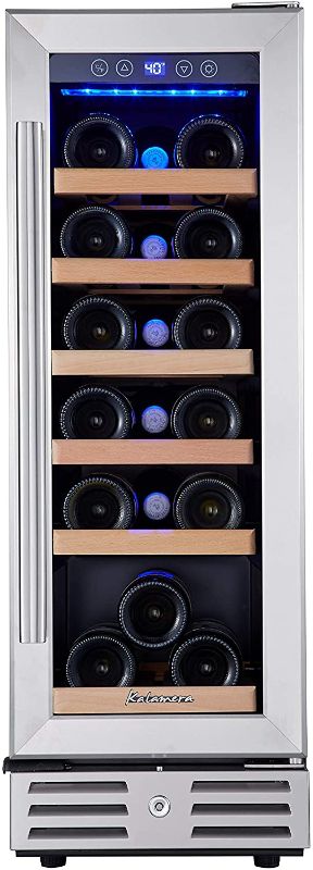 Photo 1 of TESTD POWERS ON* MINOR DENT*
Kalamera Mini Fridge 18 Bottle - 12 inch Wine Cooler Refrigerator, Built-in or Freestanding, with Stainless Steel & Double-Layer Tempered Glass Door, and Temperature Memory Function Wine Fridge
