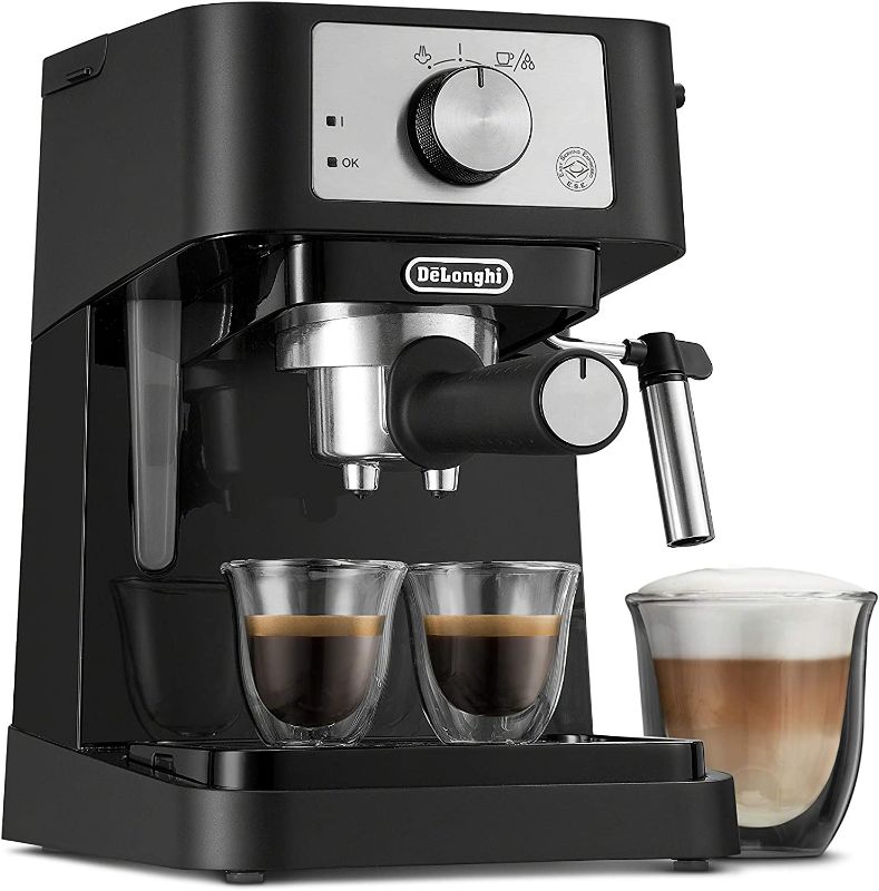 Photo 1 of TESTED POWERS ON*
De'Longhi Stilosa Manual Espresso Machine, Latte & Cappuccino Maker, 15 Bar Pump Pressure + Manual Milk Frother Steam Wand, Black / Stainless, EC260BK
