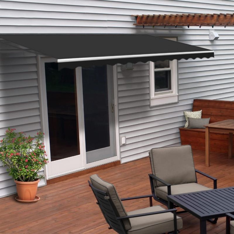 Photo 1 of ***INCOMPLETE*** ALEKO Retractable 16x10 Feet Motorized Black Frame Patio Awning - 100% Polyester Canopy, Cover, Sun Shade, Shelter for Yard, Deck, Balcony - UV Protection Black 