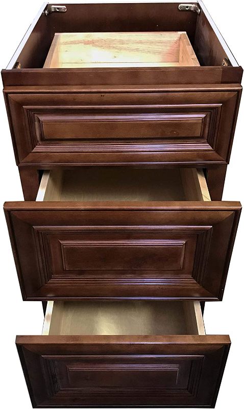 Photo 1 of 12" W x 21" D - 3 Drawers Maple Walnut Bathroom Vanity Base Cabinet Solid Wood MW-VDB1221
