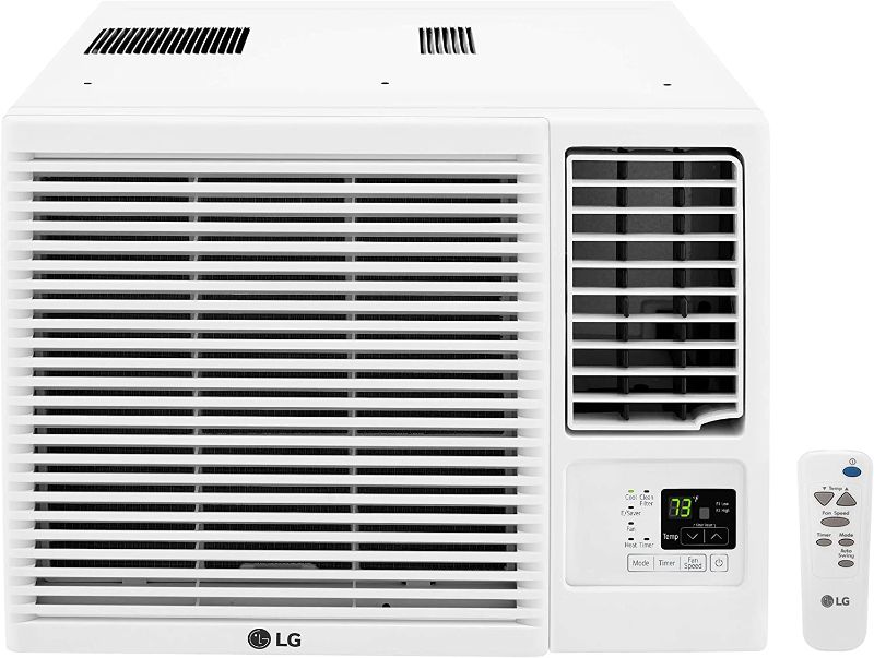 Photo 1 of (DAMAGED)LG LW1216HR 11,500/12,000 230V Window-Mounted Air Conditioner with 9,200/11,200 BTU Supplemental Heat Function, 12000, White

