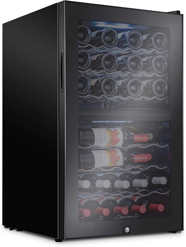 Photo 1 of TESTED POWERS ON*
Ivation 43 Bottle Dual Zone Wine Cooler Refrigerator w/Lock | Large Freestanding Wine Cellar For Red, White, Champagne & Sparkling Wine | 41f-64f Digital Temperature Control Fridge Glass Door Black
