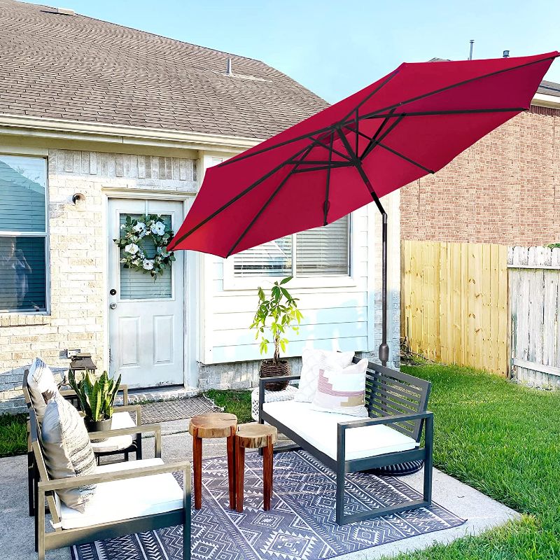 Photo 1 of Abba Patio 11ft Patio Umbrella Outdoor Umbrella Patio Market Table Umbrella with Push Button Tilt and Crank for Garden, Lawn, Deck, Backyard & Pool, Red
