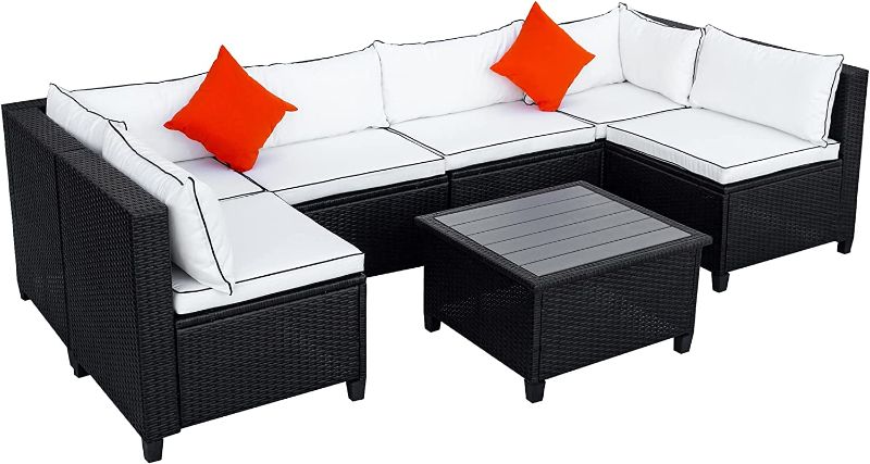 Photo 1 of ***INCOMPLETE MISSING BOX 1 & 2 OUT OF 3 !! TXXM U-Style Quality Rattan Wicker Patio Set, U-Shape Sectional Outdoor Furniture Set with Cushions and Accent Pillows Patio Furniture
