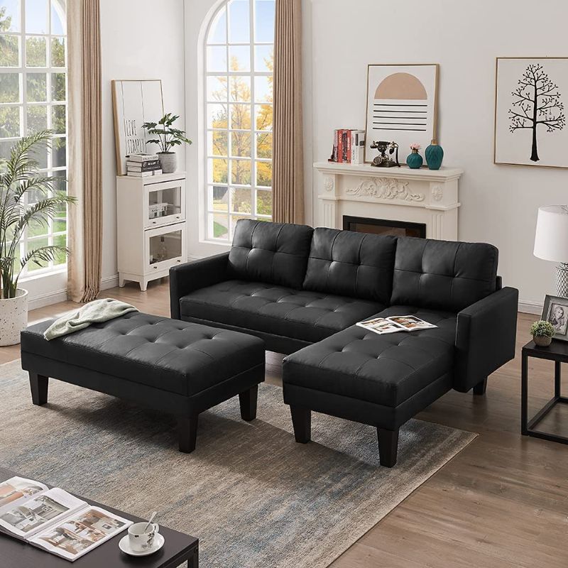 Photo 1 of ***INCOMPLETE BOX 1 OF 2****
GAOPAN Modern PU Sectional Sofa W/Ottoman Bench Convertible Sleeper Sofá Bed,L-Shaped Corner Couch with Reversible Chaise Lounge for Living Room,Bedroom, Apartment, Black
