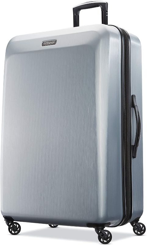 Photo 1 of American Tourister Moonlight Hardside Expandable Luggage with Spinner Wheels, Silver, Checked-Large 28-Inch
