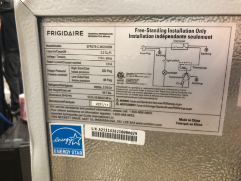 Photo 6 of *nonfunctional* Frigidaire EFR376-MOONBM Retro Bar Fridge Refrigerator with Side Bottle Opener, 3.2 cu. Ft, Moonbeam
