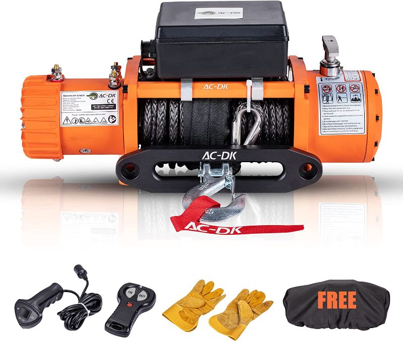 Photo 1 of 13500 lb. Electric Winch Kit, 12V Winch with 85ft Synthetic Rope, Waterproof IP67 Truck Winch with Hawse Fairlead, with Wireless Handheld Remote and Wired Handle Recovery Winch
