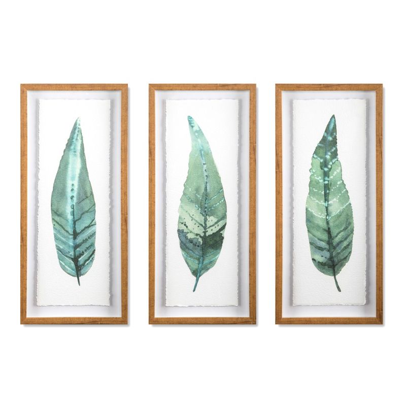 Photo 1 of (Set of 3) 28"x12" Framed Leaves Decorative Wall Art White - Threshold™

