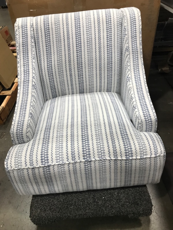 Photo 1 of **missing legs**
blue and white wing back upholstered chair