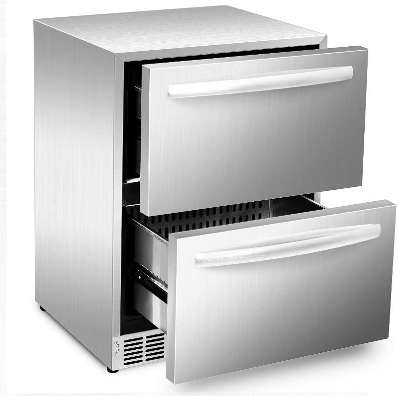 Photo 1 of TESTED**Under Counter Refrigerator for Home Use, Indoor and Outdoor Double Drawer Under counter Fridge in Stainless Steel, ICEJUNGLE 24'' Built-in/Freestanding Beverage Fridge Refrigerator and Commercial Use, Digital Display
