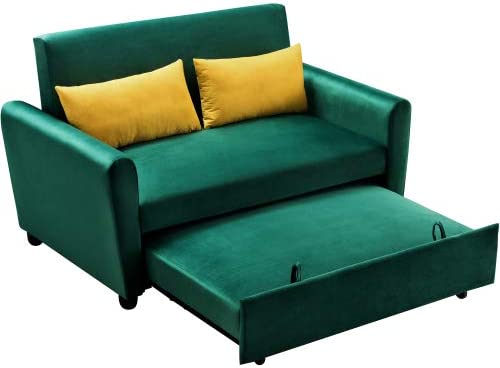 Photo 1 of ***INCOMPLETE*** YYWER Upholstered Sofas 57" Modern Velvet Sofa with Pull-Out Sleeper Bed with 2 Pillows Adjustable Backrest for Living Room or Office, 2 Big Side Pocket Green
