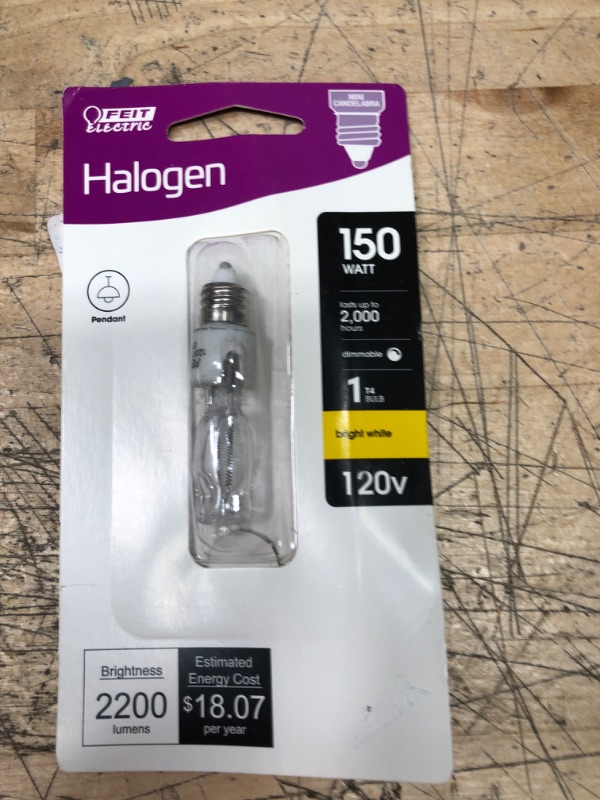 Photo 2 of 150-Watt T4 Mini Candelabra E11 Base Dimmable Halogen Light Bulb, Bright White 2800K (1-Bulb)