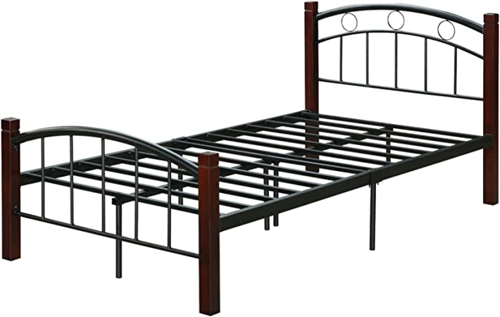 Photo 1 of ***PARTS ONLY*** Complete Twin Metal Bed with Headboard, Footboard and Mahogany Wood Posts