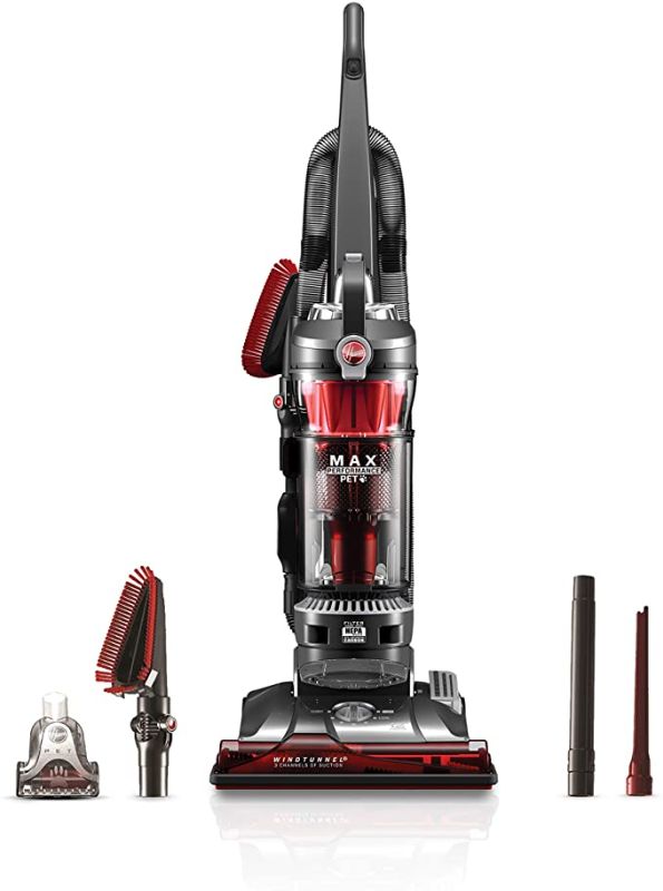 Photo 1 of Hoover WindTunnel 3 Max Performance Pet, Bagless Upright Vacuum Cleaner, HEPA Media Filtration, For Carpet and Hard Floor, UH72625, Red
