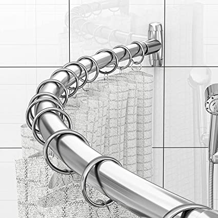 Photo 1 of HBlife Curved Shower Curtain Rod Adjustable Shower Rod 41 to 72 Inches for Bathroom Rustproof Stainless Steel Shower Curtain Rod, Sliver
