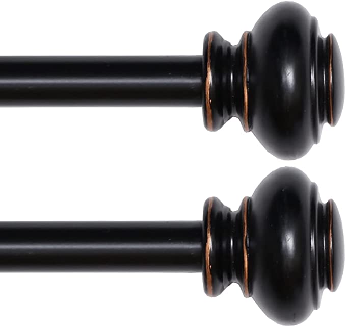 Photo 1 of Turquoize 2 Pack Window Curtain Rods for Windows 66 to 120 inch Black Curtain Rods Adjustable Single Curtain Rod Set with Black Urn Finial, 3/4 Inch Diameter, Matte Black with Bronze, 2 Pack
