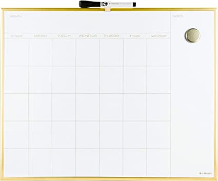 Photo 1 of U Brands Dry Erase Calendar with Gold Aluminum Frame Set, Office Supplies, with Magnet and Marker, 16” x 20”, 3 Pieces
