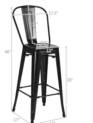 Photo 1 of Boyel Living Black30 in. High Back Metal Industrial Bar Stools with Top and High Backrest