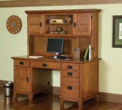 Photo 1 of INCOMPLETE-BOX1/3-MISSIBNG BOXES 2 AND 3-HOMESTYLES 58 in. Rectangular Cottage Oak 5 Drawer Computer Desk with Solid Wood Material