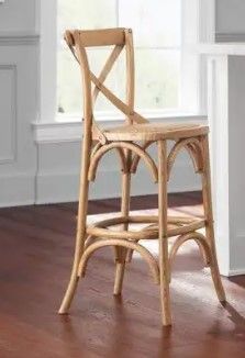 Photo 1 of Home Decorators Collection Mavery Patina Oak Finish Wood Counter Stool with Woven Seat and Cross Back (18 in. W x 40 in. H)