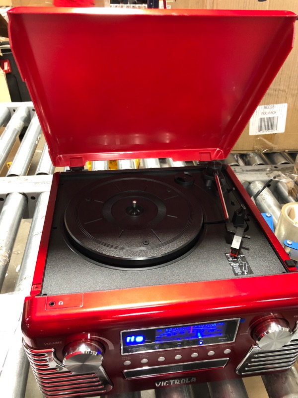 Photo 3 of Victrola 50's Retro Bluetooth Record Player & Multimedia Center with Built-in Speakers - 3-Speed Turntable, CD Player, AM/FM Radio | Vinyl to MP3 Recording | Wireless Music Streaming | Red
