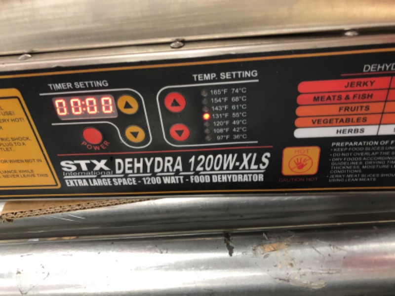 Photo 4 of STX International STX-DEH-1200W-XLS Dehydra Commercial Grade Stainless Steel Digital Food Dehydrator - 10 Trays - 1200 Watts - 165 Degree Fahrenheit - Jerky Safe with 15 Hour Timer
