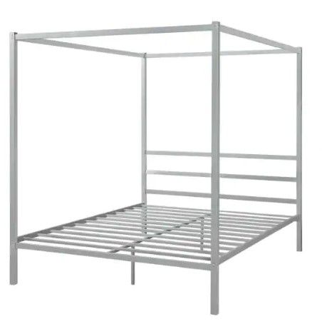 Photo 1 of 63 in. W Silver Queen Metal Framed Canopy Platform Bed with Built-in Headboard