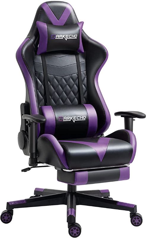 Photo 1 of Darkecho Gaming Chair Office Chair with Footrest Massage Racing Ergonomic Chair Leather Reclining Video Game Chair Adjustable Armrest High Back Gamer Chair with Headrest and Lumbar Support Purple
