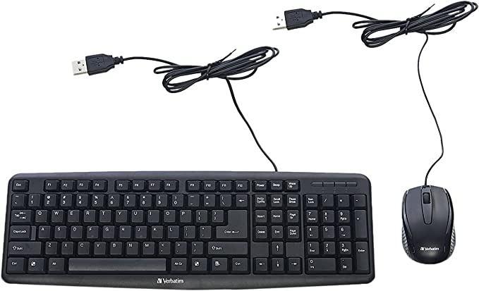 Photo 1 of Verbatim Slimline Wired Keyboard and Mouse Combo, Optical Wired Mouse, Full-Size Keyboard, USB Plug-and-Play, Compatible with PC, Laptop - Black
