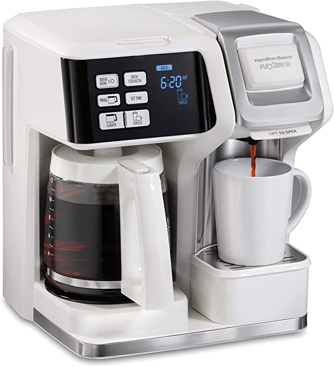 Photo 1 of Hamilton Beach FlexBrew Trio 2-Way Coffee Maker, Compatible with K-Cup Pods or Grounds, Combo, Single Serve & Full 12c Pot, White
