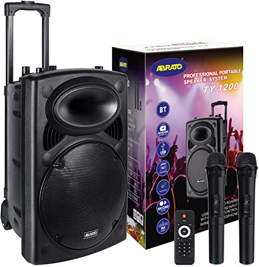 Photo 1 of Karaoke Machine for Adults and Kids, ABRATO 12'' Woofer Bluetooth PA System, 2 Bonus Wireless Microphone, Rechargeable Speaker - Audio Recording for/Meeting/Performance
